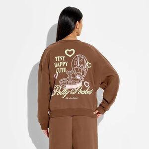 NWT Brown Polly Pocket Oversized Sweatshirt "Tiny Happy Cute" Adult Size XL (B5)